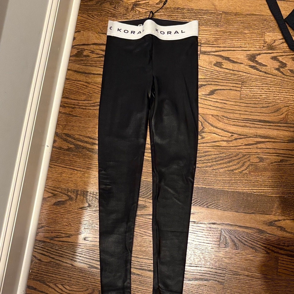 Koral Black Leggings with White Waistband